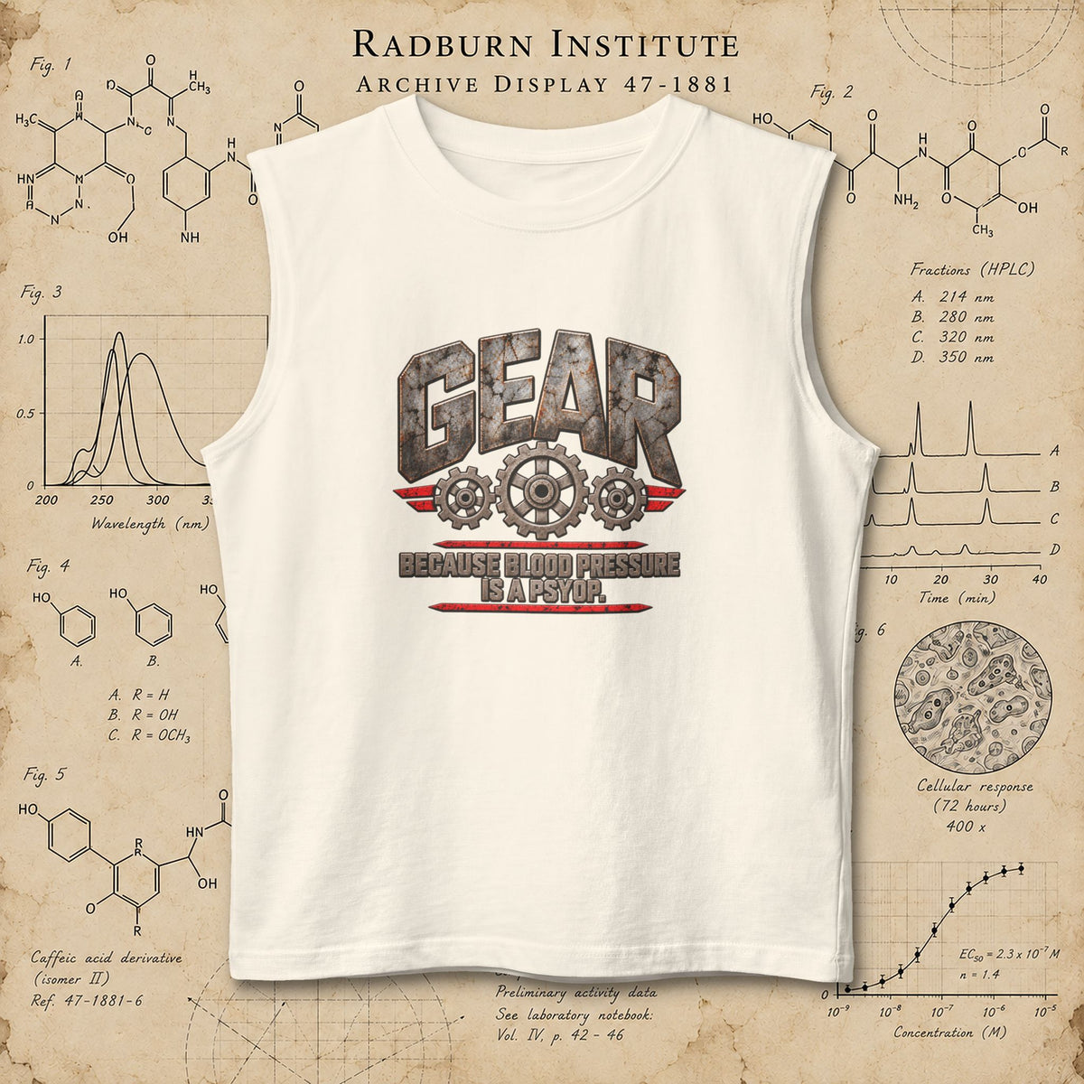 natural Gear Muscle Tank, front view laid flat on a display background | color:Natural