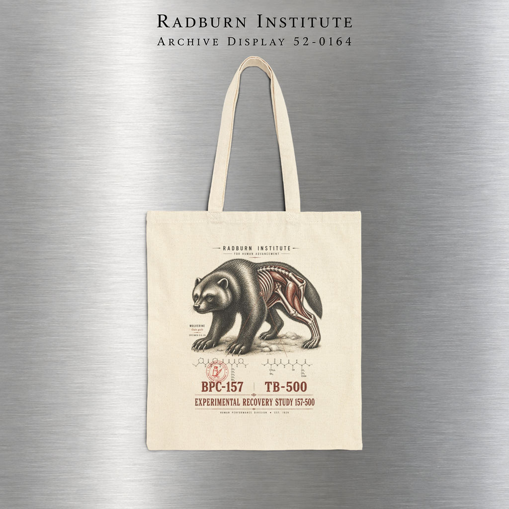 Natural Wolverine Study Tote showing its printed design and long handles | color:Natural