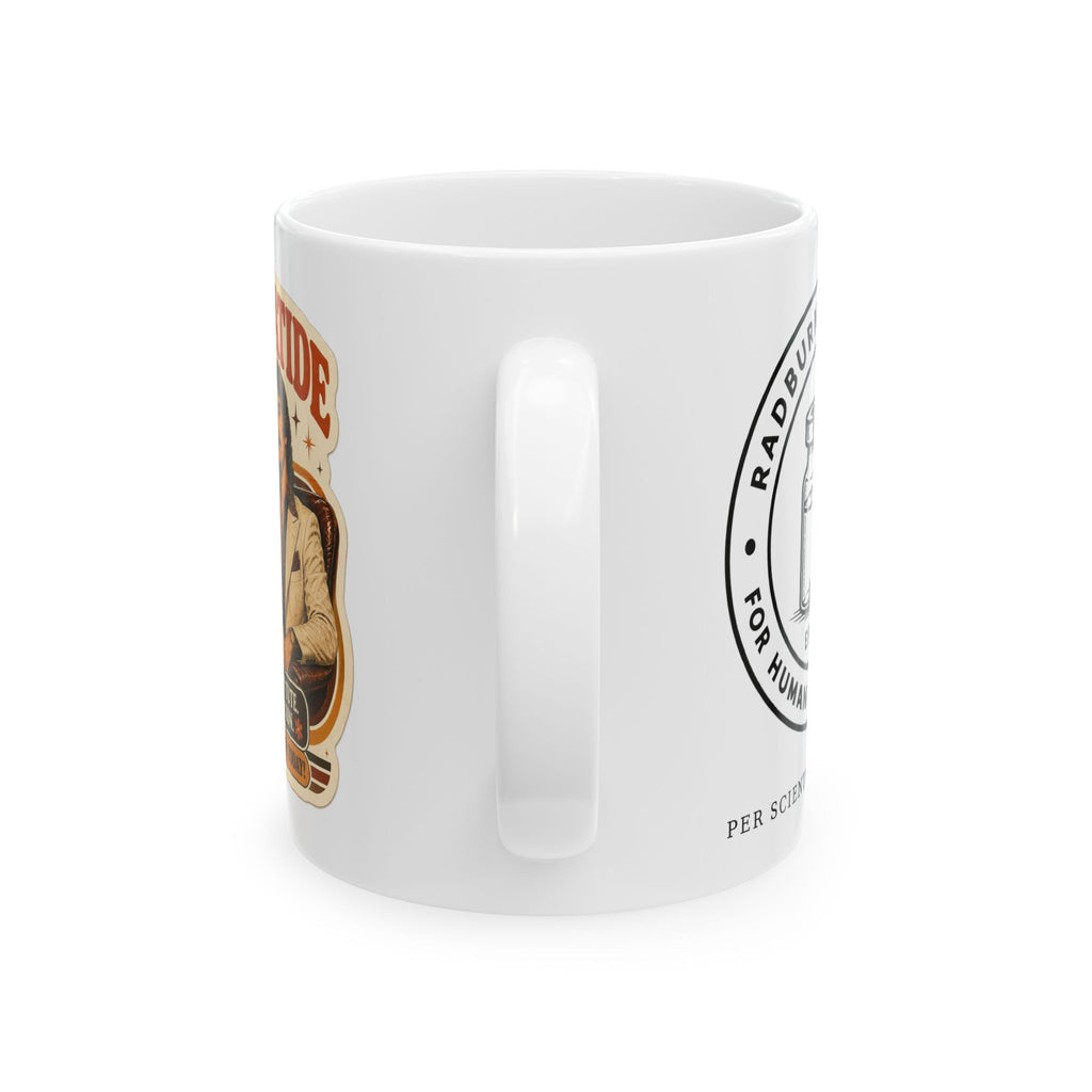Handle view of white Tirzepatide Mug — Mustache with artwork visible on both sides | color:all