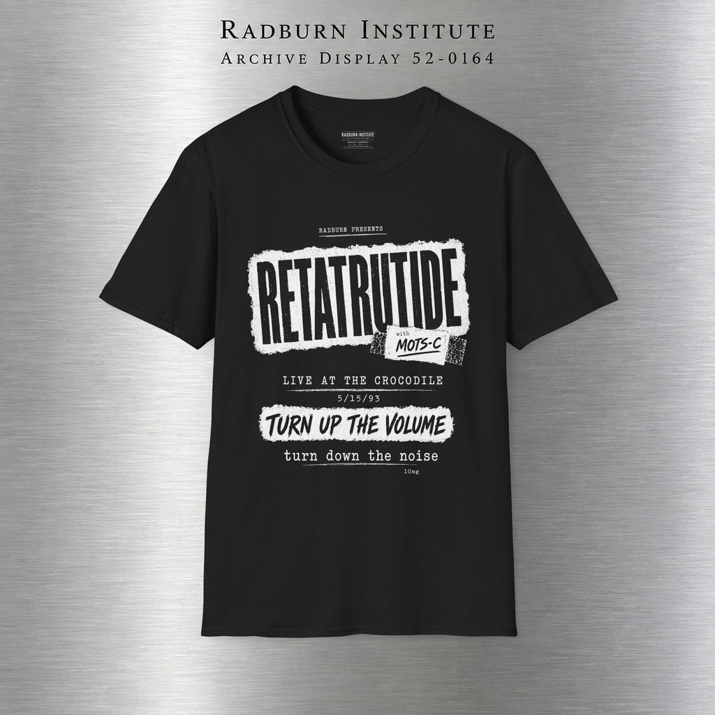 black Retatrutide — Live at the Crocodile, front view laid flat on a display background | color:Black