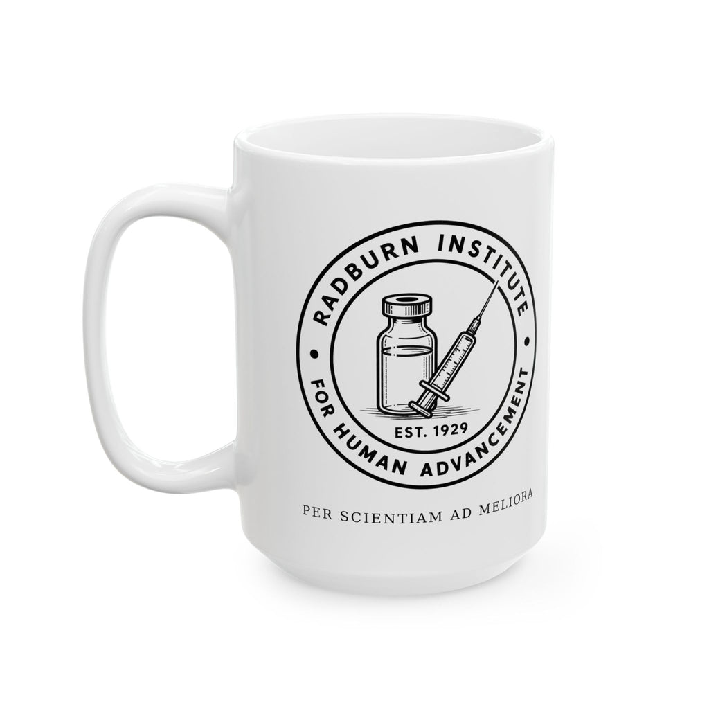 White Tirzepatide Mug — No Mustache showing the Radburn seal on the reverse | color:all