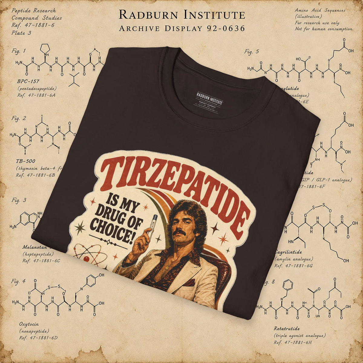 Tirzepatide Test Garment — Mustache in dark chocolate, shown in a product or model view | color:Dark_Chocolate
