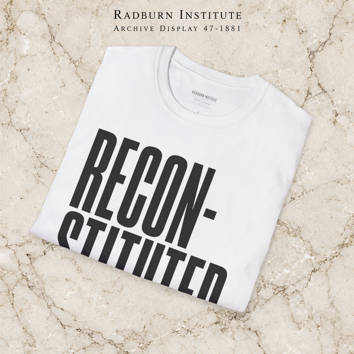 White RECONSTITUTED Garment shown in a styled product display | color:White