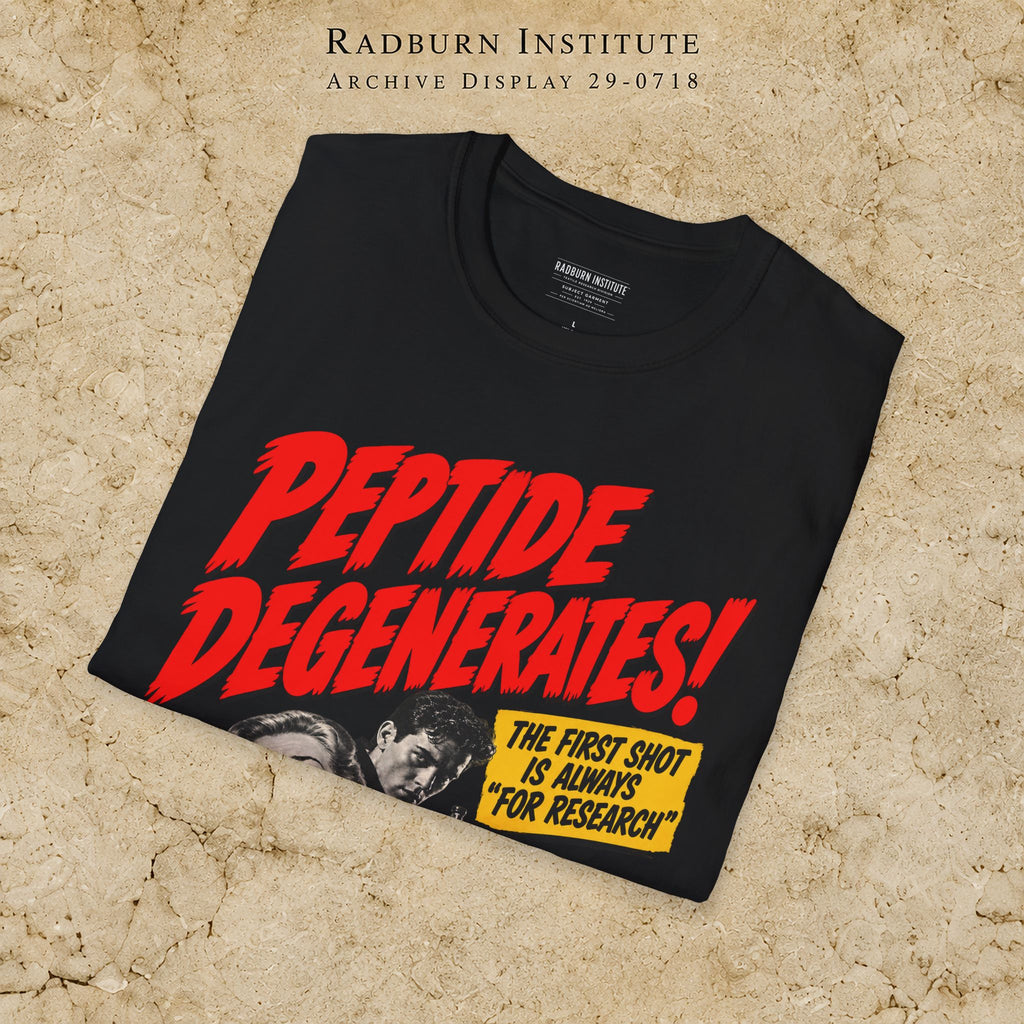 Folded black Peptide Degenerates showing the printed design | color:Black