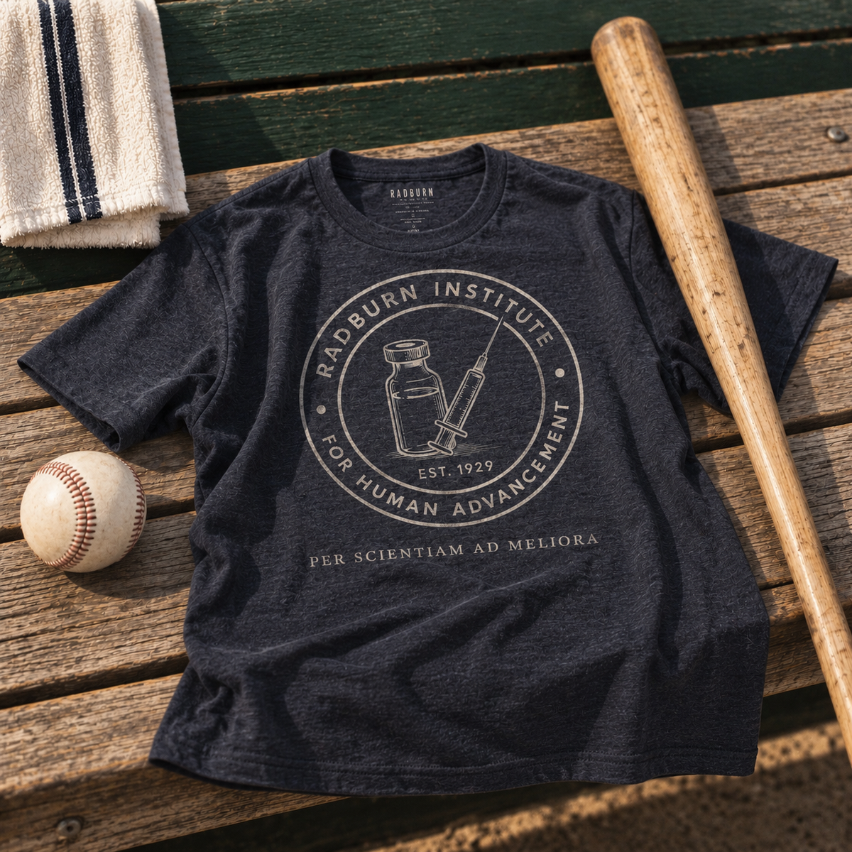 Radburn Institute Seal Garment in heather navy, shown in a product view | color:Heather_Navy