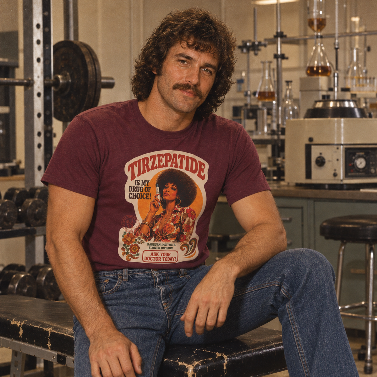 Tirzepatide Test Garment — No Mustache in maroon, shown in a product or model view | color:Maroon