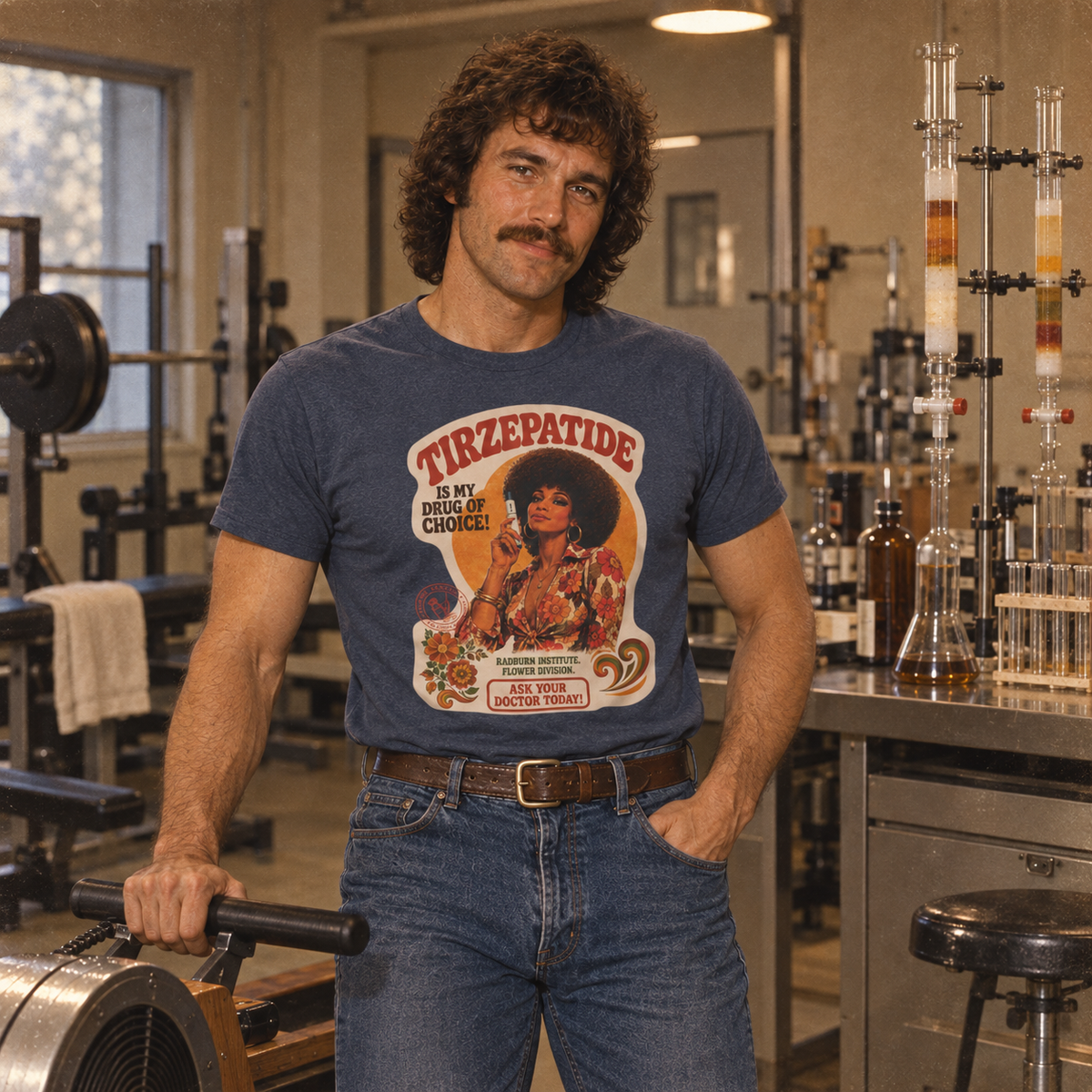 Tirzepatide Test Garment — No Mustache in heather navy, shown in a product or model view | color:Heather_Navy