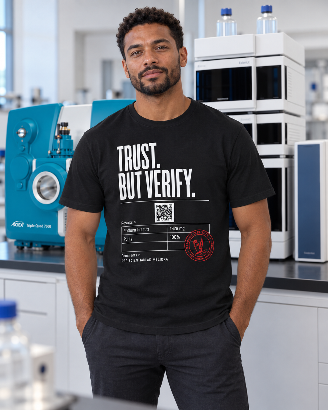 TRUST. BUT VERIFY. Garment in black, shown in a product or model view | color:Black