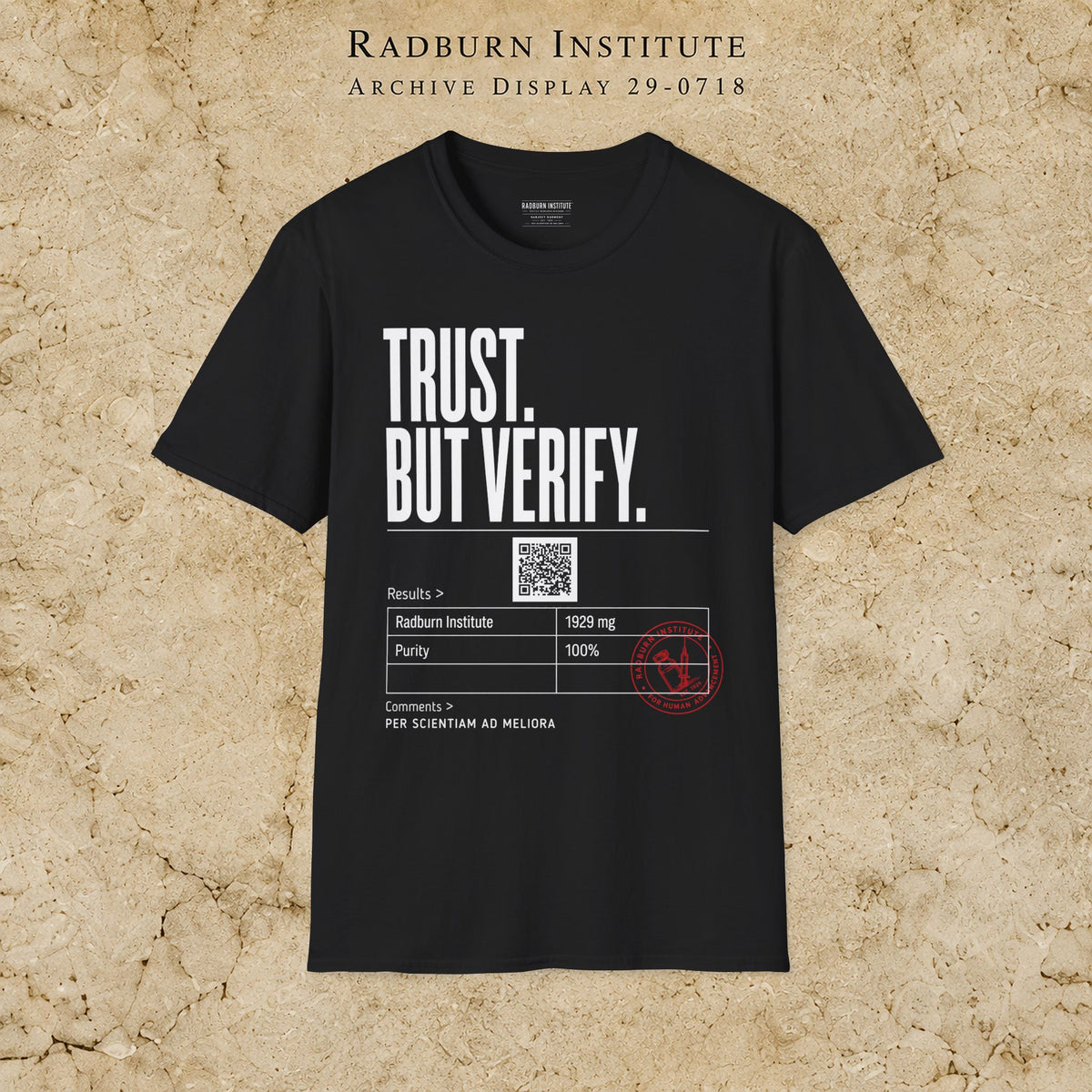 TRUST. BUT VERIFY. Garment in black, shown in a product or model view | color:Black