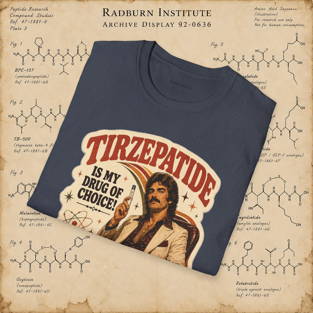 Tirzepatide Test Garment — Mustache in heather navy, shown in a product or model view | color:Heather_Navy