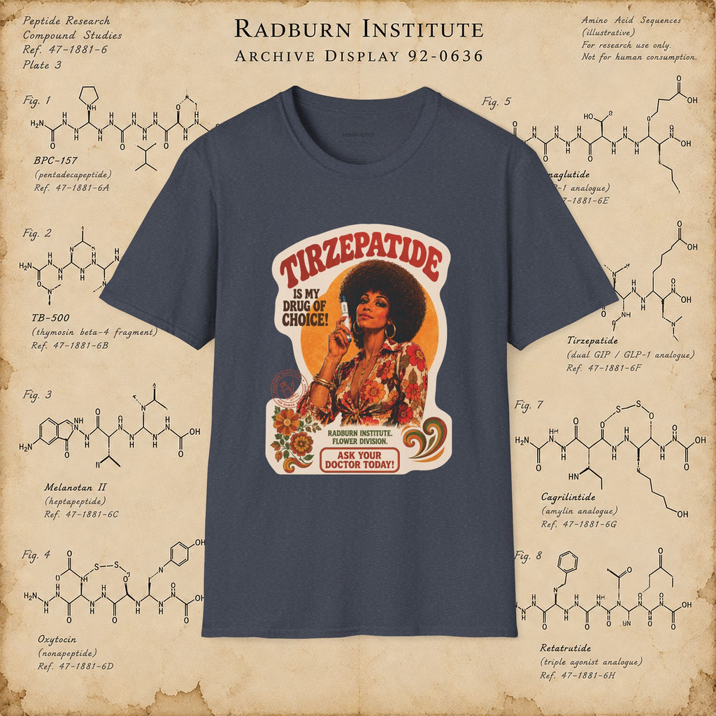 Tirzepatide Test Garment — No Mustache in heather navy, shown in a product or model view | color:Heather_Navy