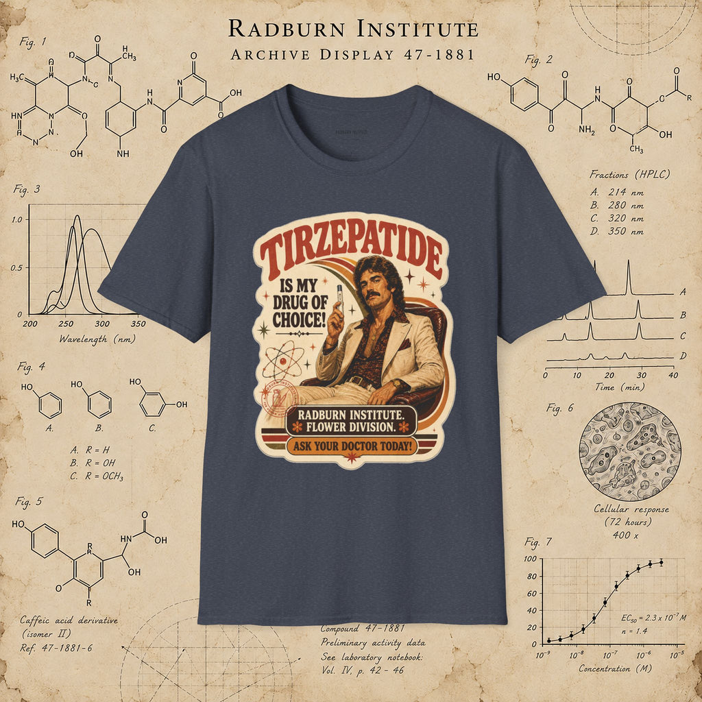 Tirzepatide Test Garment — Mustache in heather navy, shown in a product or model view | color:Heather_Navy