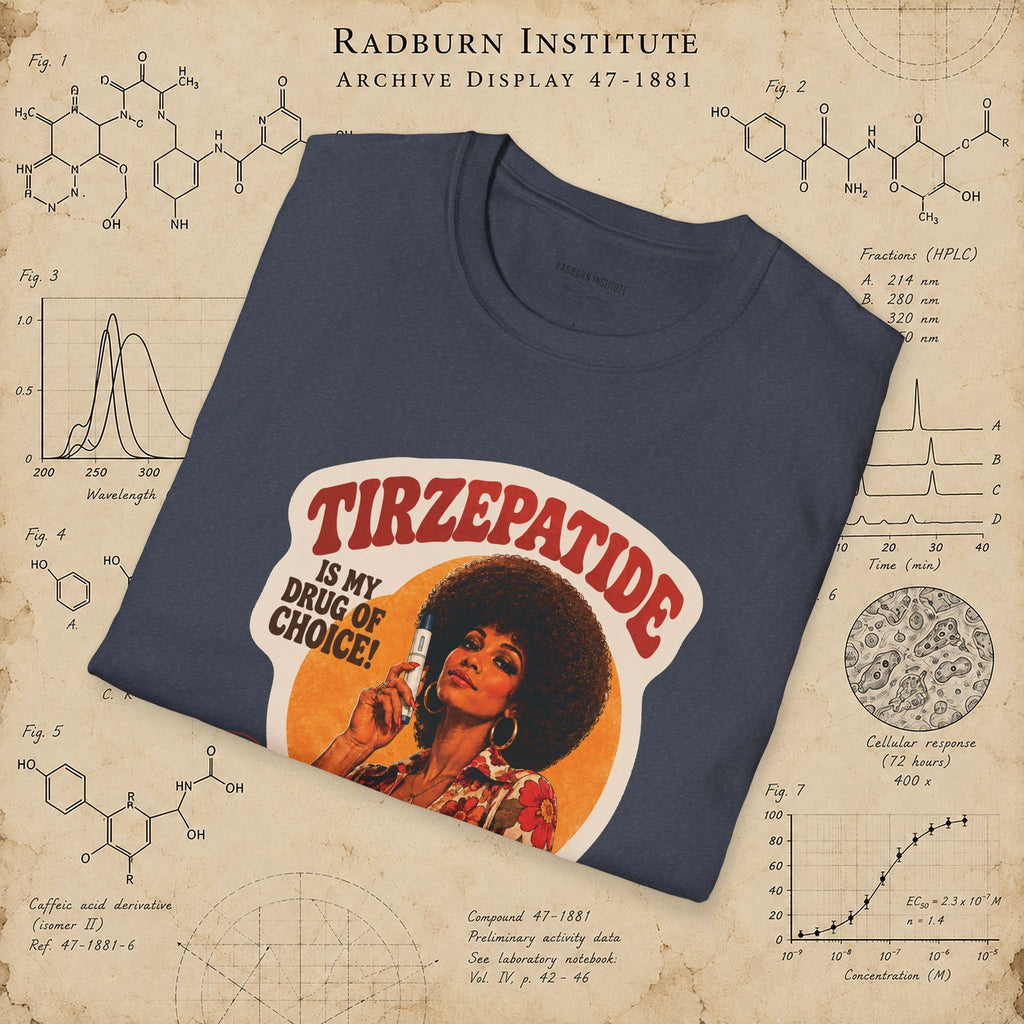 Tirzepatide Test Garment — No Mustache in heather navy, shown in a product or model view | color:Heather_Navy
