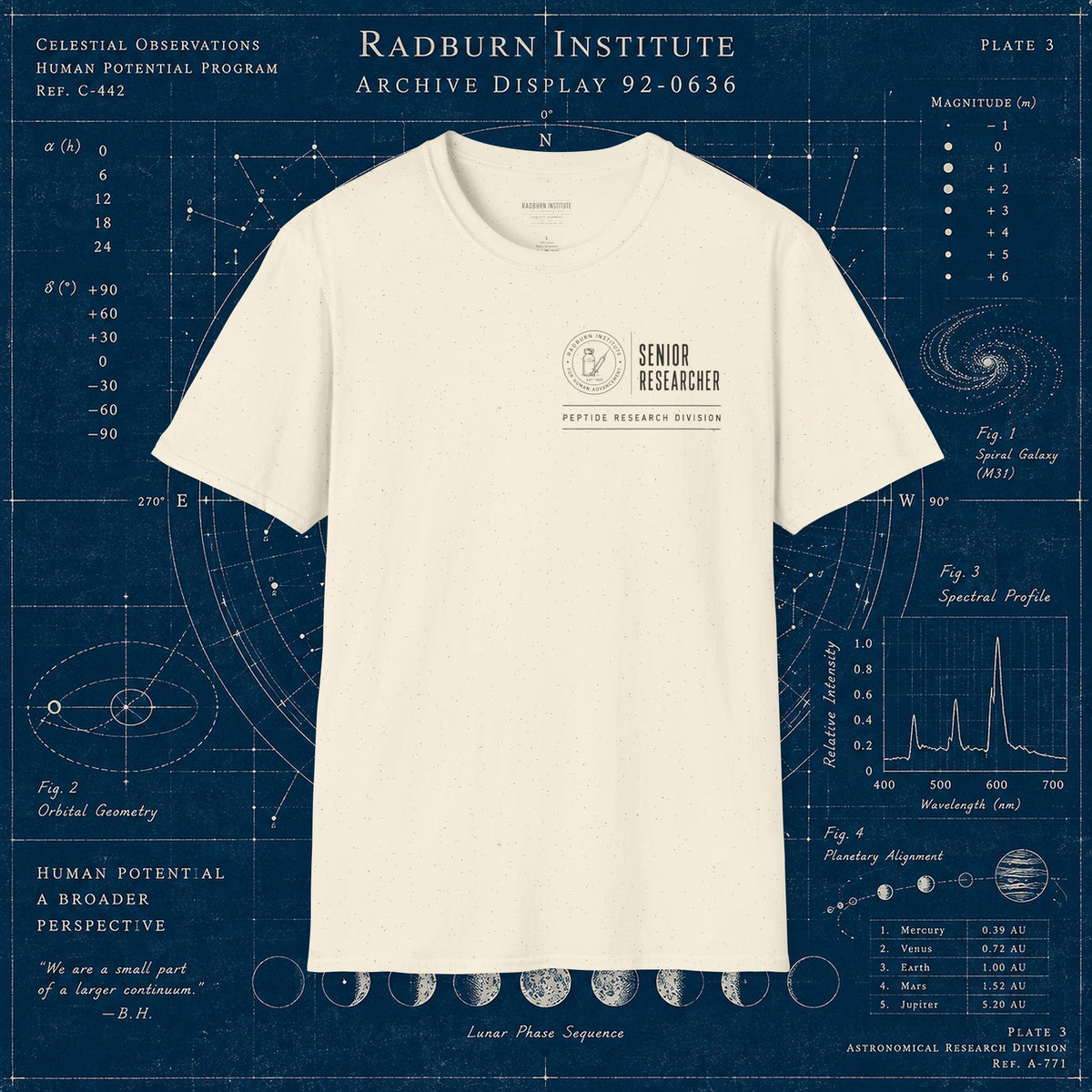 natural Senior Researcher Identification Garment, front view laid flat on a display background | color:Natural