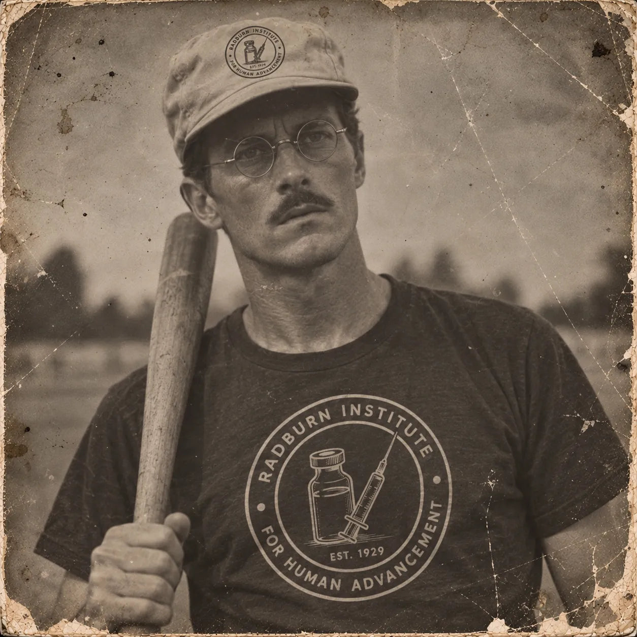 Portrait of a Radburn employee baseball player with bat