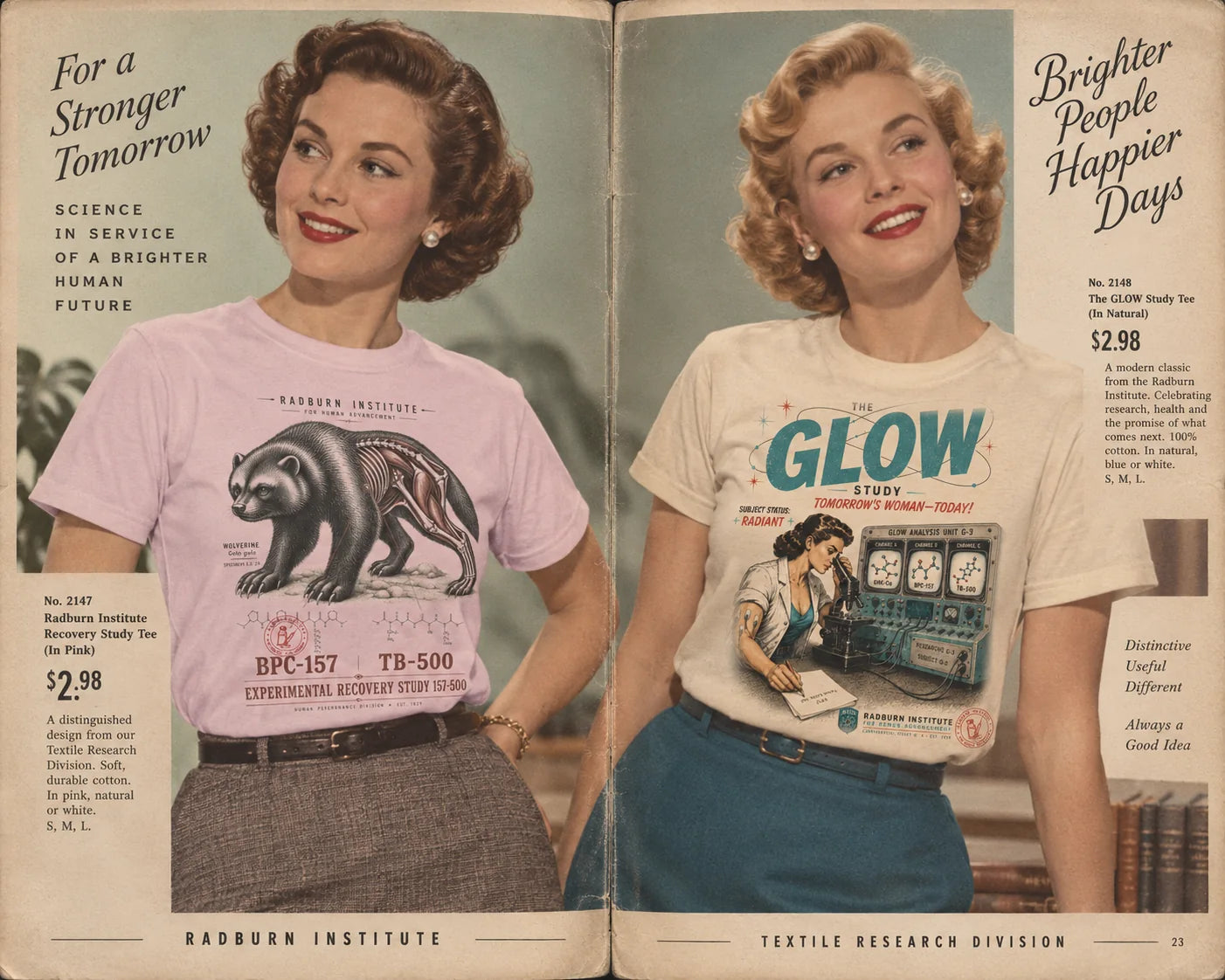 1950s magazine advertisement documenting Wolverine Recovery Study and GLOW Study garments