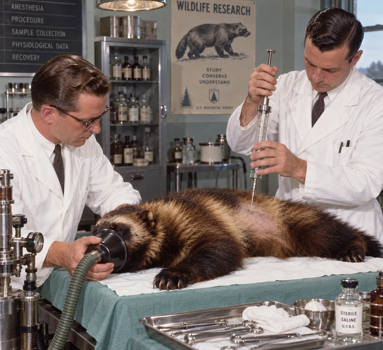 Laboratory procedure involving anesthetized wolverine specimen G.G.-29